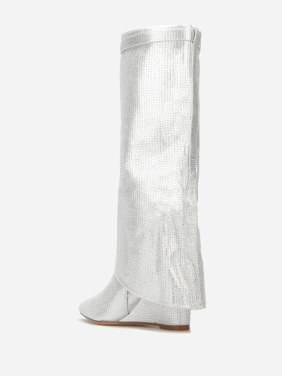 Bottes compensées à revers et strass