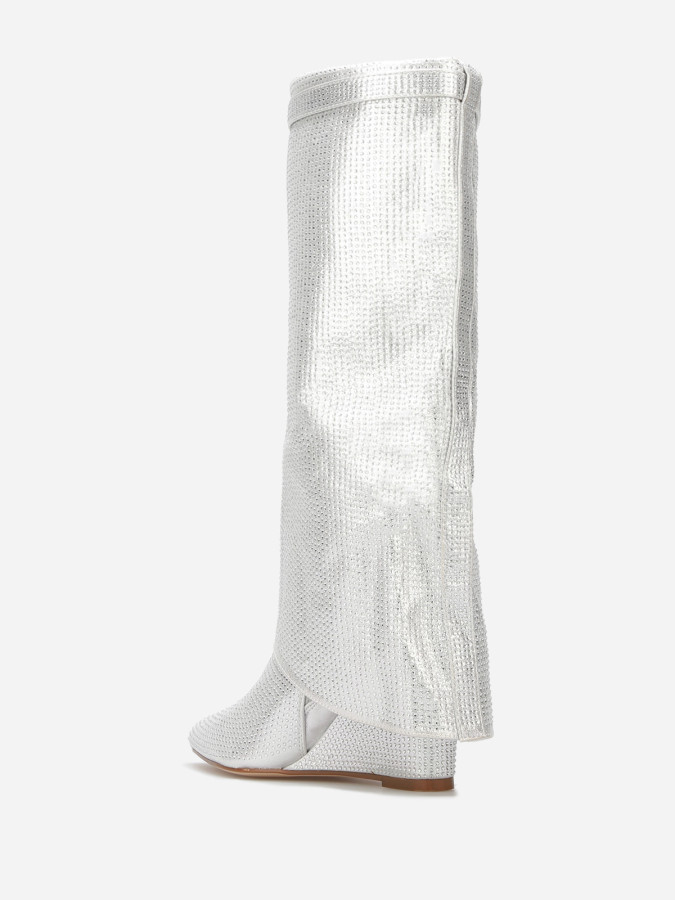 Bottes compensées à revers et strass