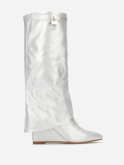 Bottes compensées à revers et strass
