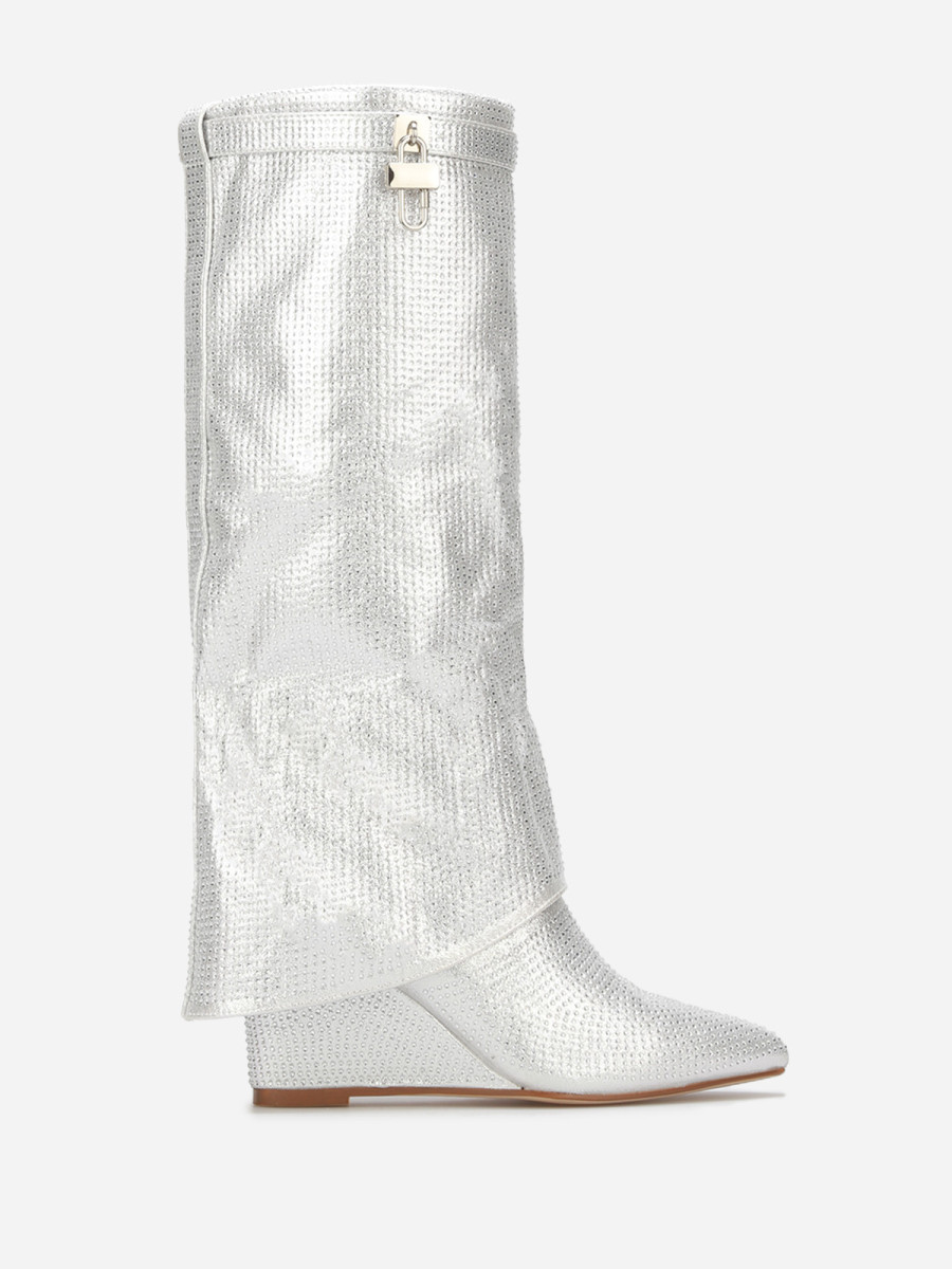 Bottes compensées à revers et strass