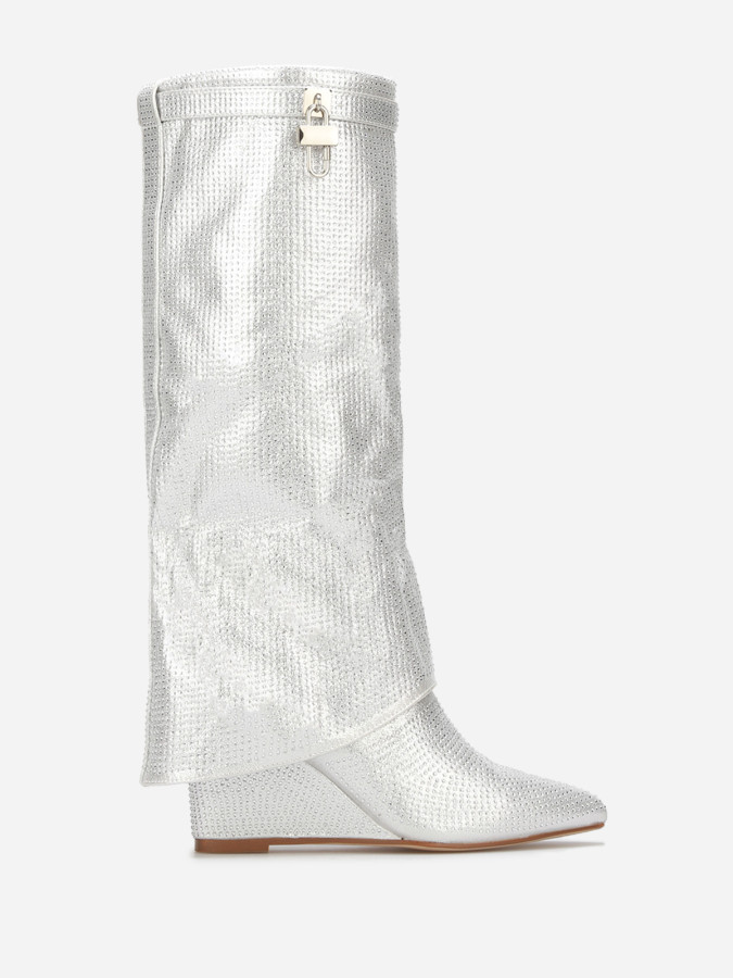 Bottes compensées à revers et strass