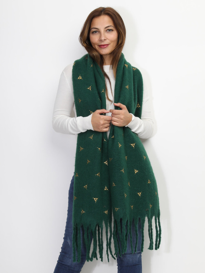 Echarpe duveteuse à motif doré