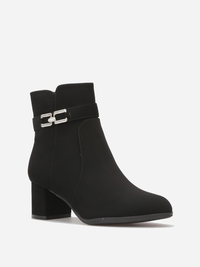 Bottines à boucle en strass et surpiqûres