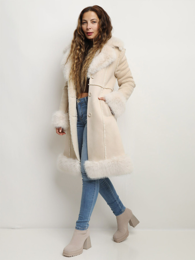 Manteau afghan en suédine et fausse fourrure