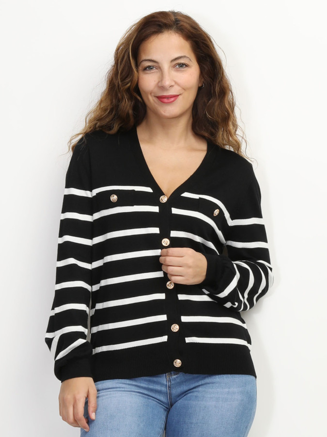 Cardigan marinière à boutons style officier