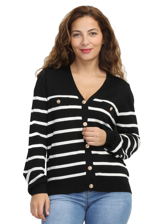 Cardigan marinière à boutons style officier