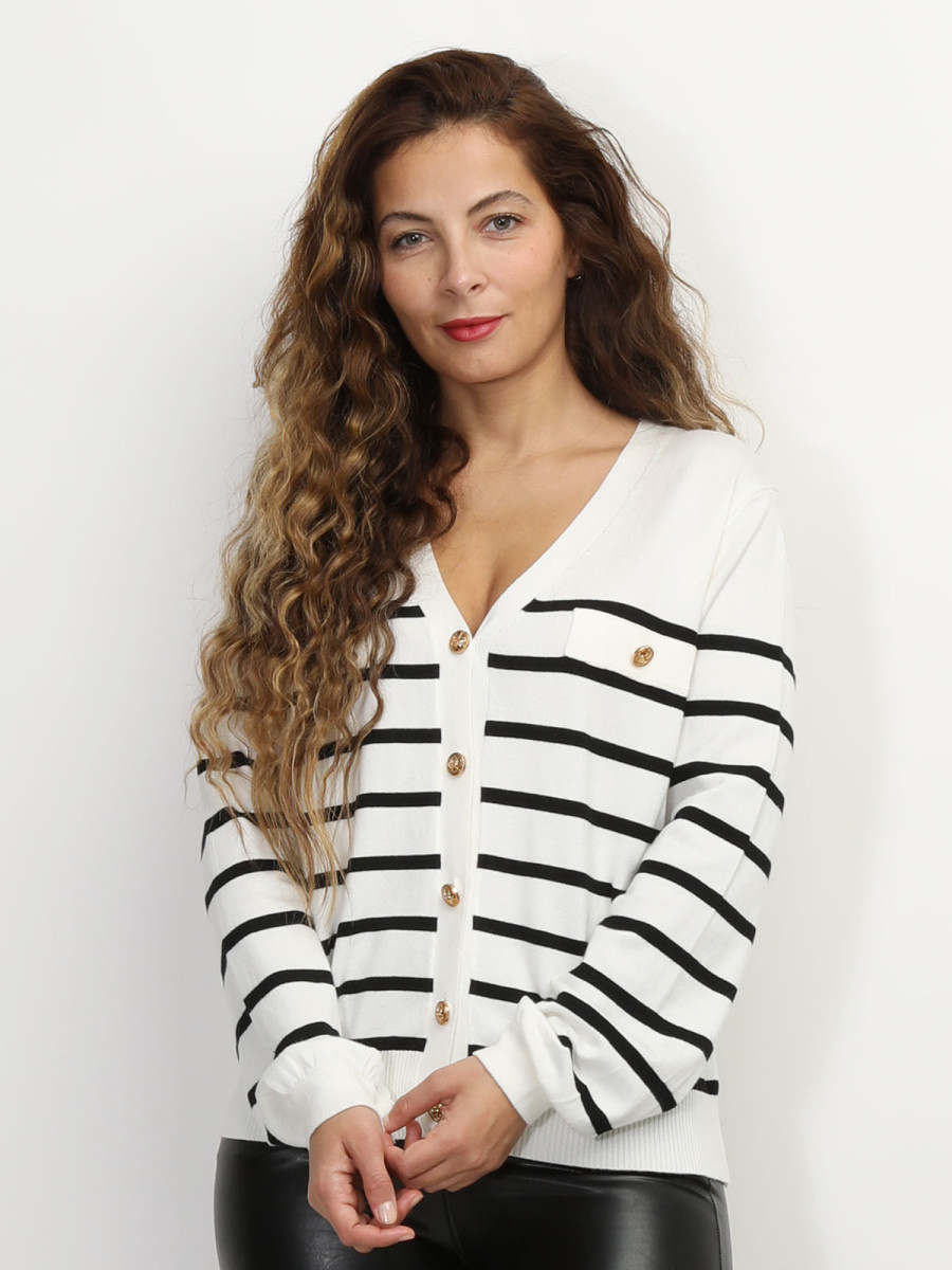 Cardigan marinière à boutons style officier