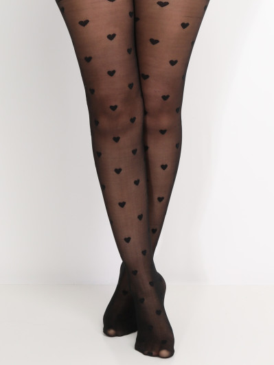 Collants semi-opaques à motif coeurs