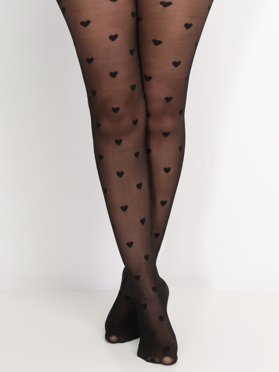 Collants semi-opaques à motif coeurs