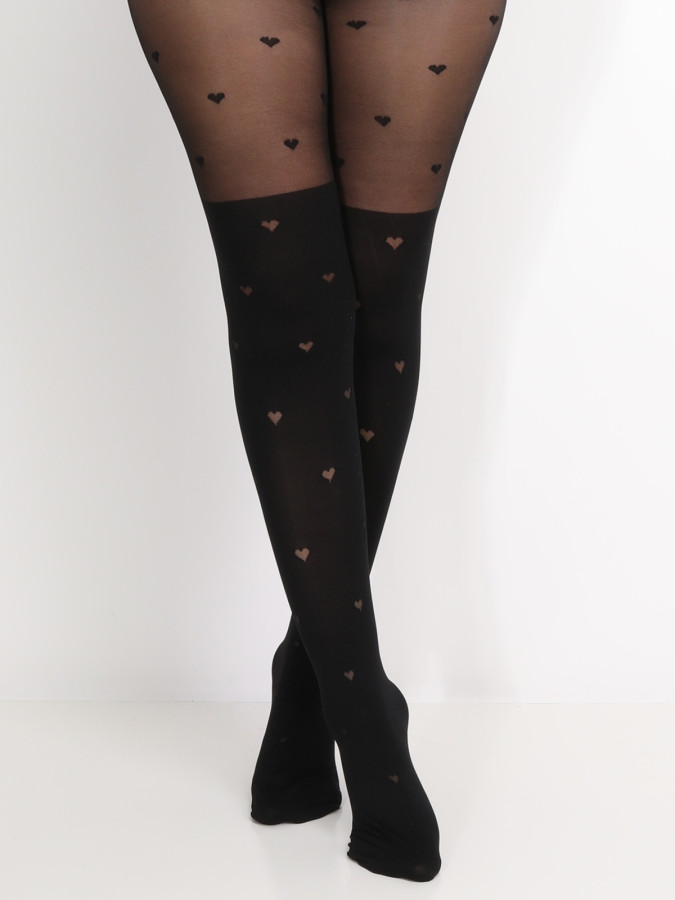Collants effet bas à motif cœurs