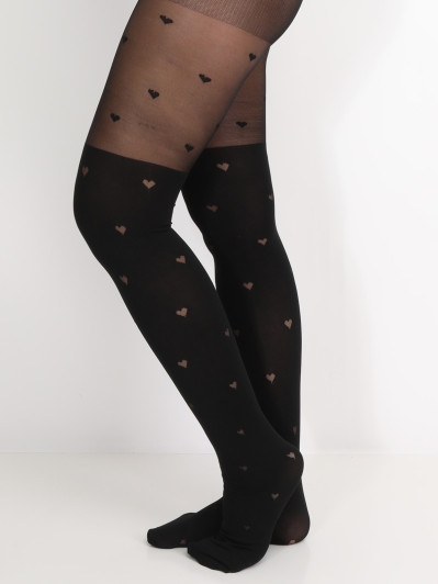 Collants effet bas à motif cœurs