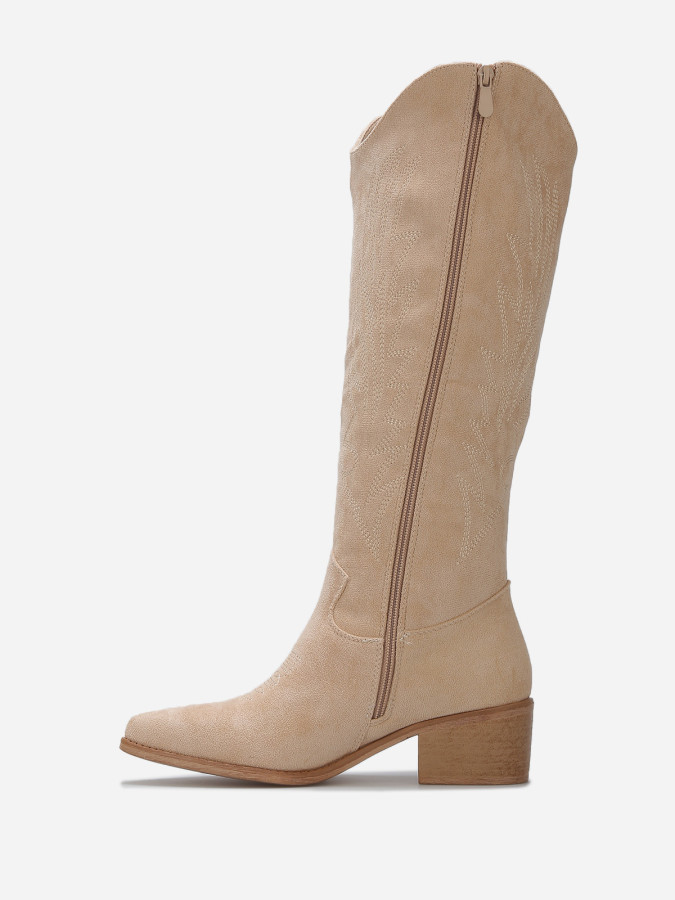 Santiags en suédine à surpiqûres décoratives