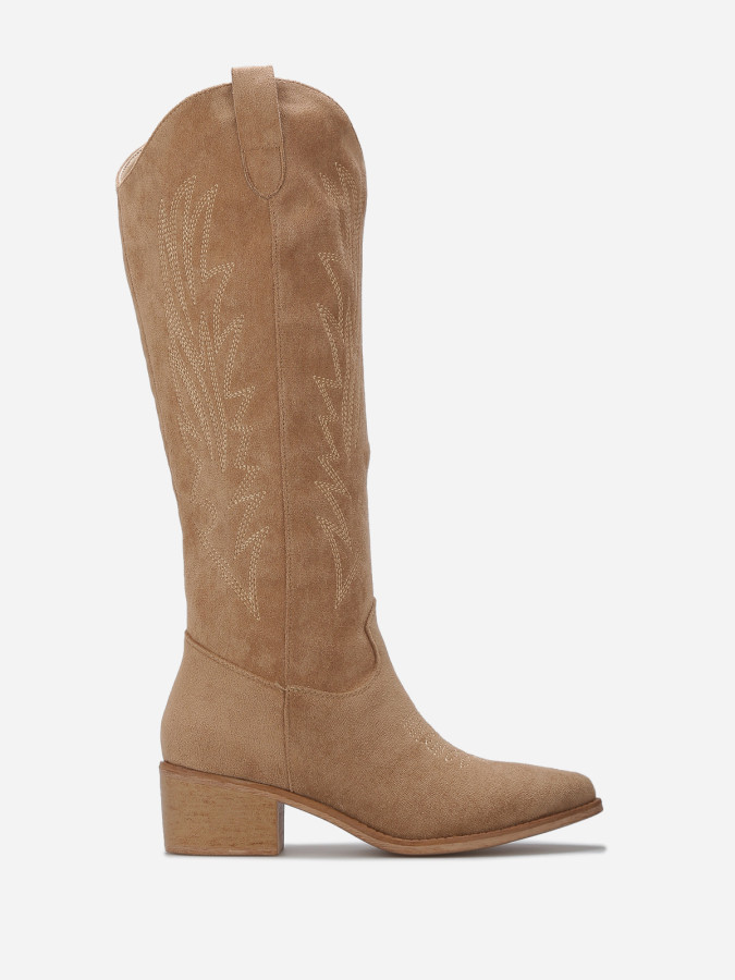 Santiags en suédine à surpiqûres décoratives