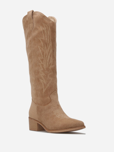 Santiags en suédine à surpiqûres décoratives