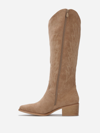 Santiags en suédine à surpiqûres décoratives