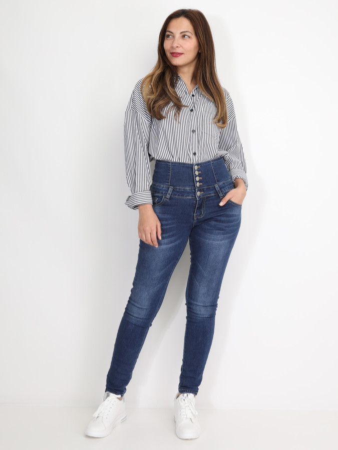 Jeans skinny délavé taille haute