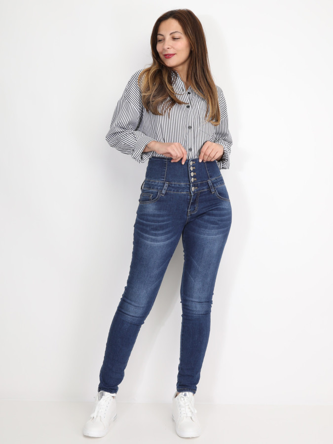 Jeans skinny délavé taille haute