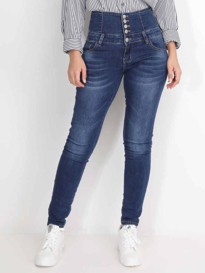Jeans skinny délavé taille haute