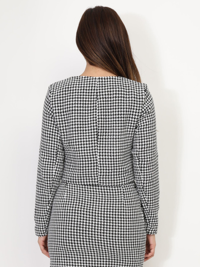 Veste courte en tweed à boutons argentés