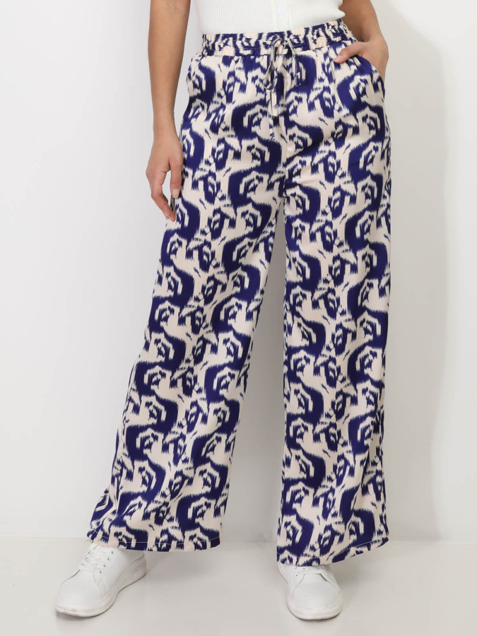 Pantalon satiné à motif abstrait