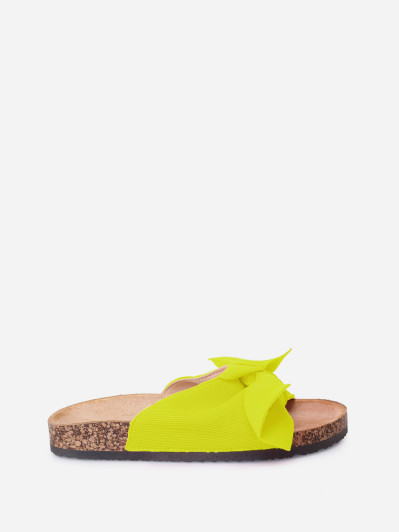 Mules jaune fluo en tissu et noeud