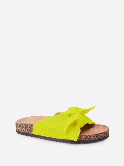 Mules jaune fluo en tissu et noeud