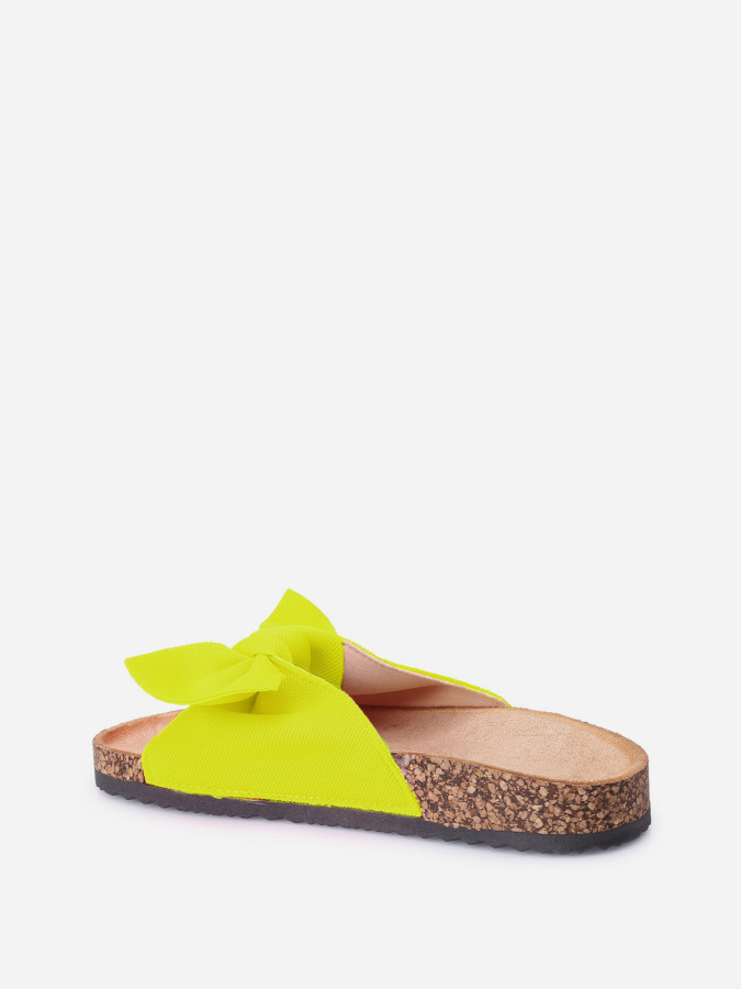 Mules jaune fluo en tissu et noeud