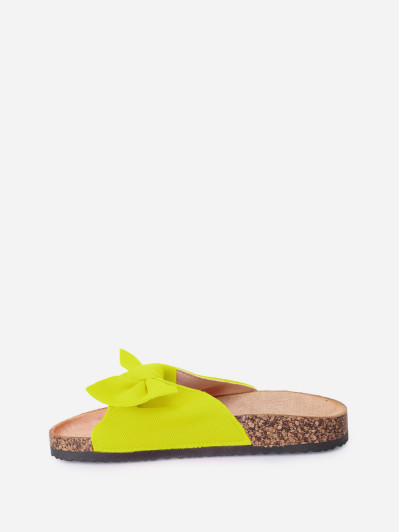 Mules jaune fluo en tissu et noeud