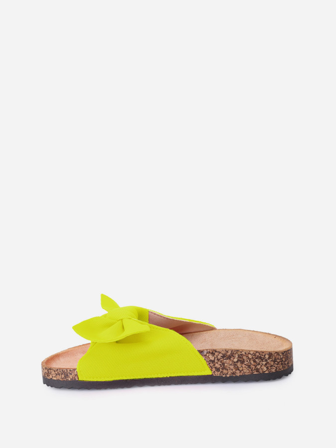 Mules jaune fluo en tissu et noeud