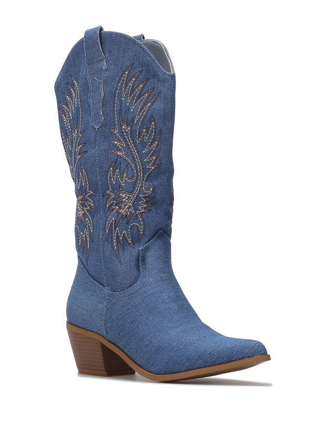 Santiags à talon biseauté et motifs brodés