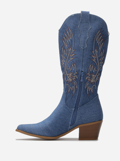 Santiags à talon biseauté et motifs brodés