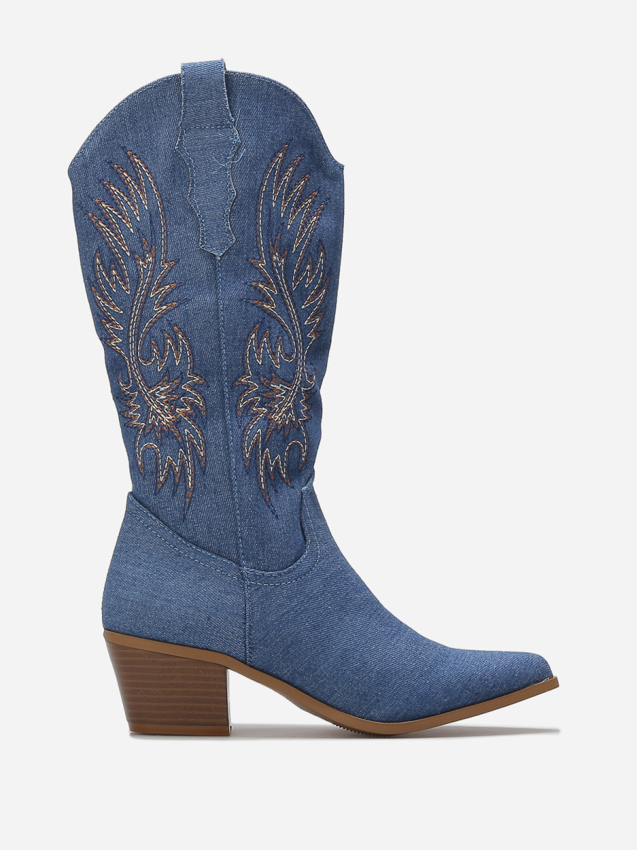 Santiags à talon biseauté et motifs brodés