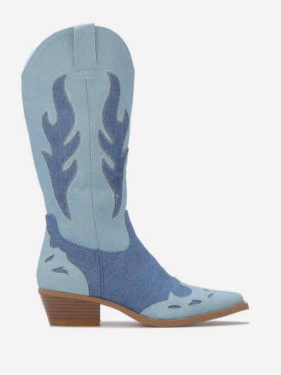 Santiags bi-matières à détails brodés