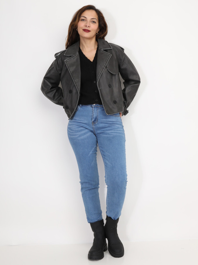 Blouson style trench en simili patiné