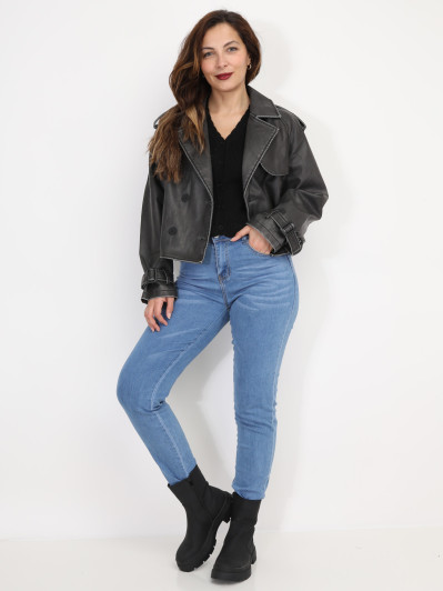 Blouson style trench en simili patiné