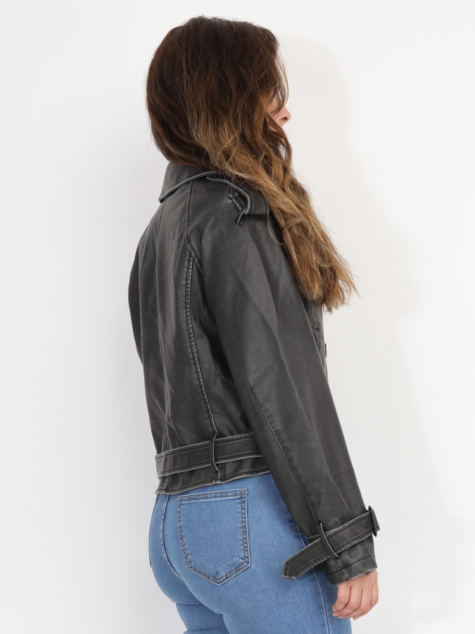 Blouson style trench en simili patiné