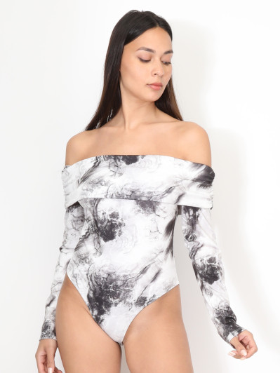 Body bardot à motif marbré