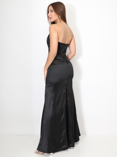 Robe bustier satinée avec fente