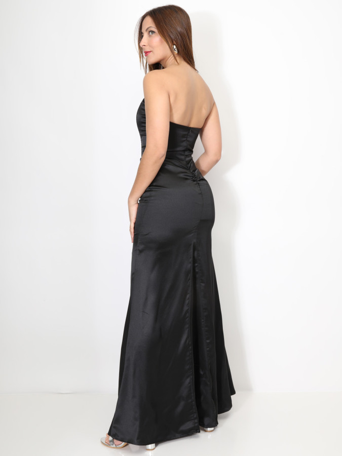 Robe bustier satinée avec fente