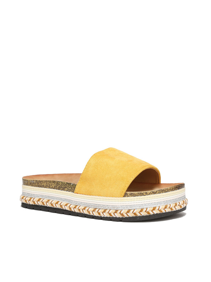Mules jaunes en suédine à plateforme ethnique
