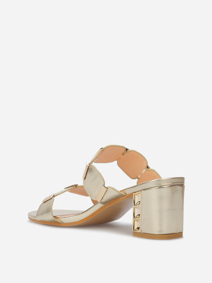 Mules à double brides et détails dorés