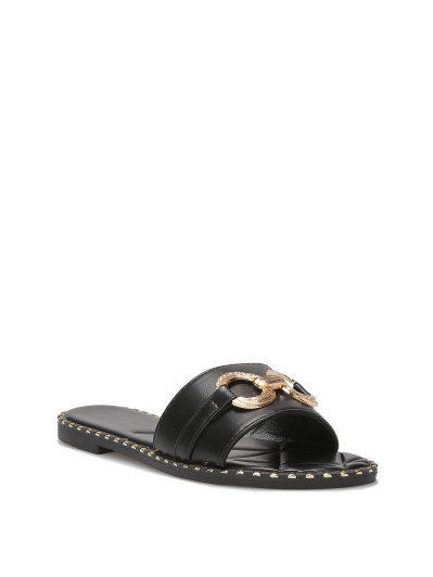 Mules plates à boucle et clous dorés