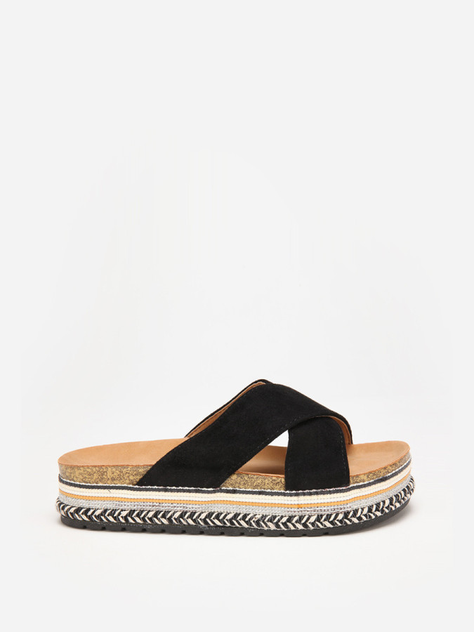 Mules noires en suédine à plateforme fantaisie