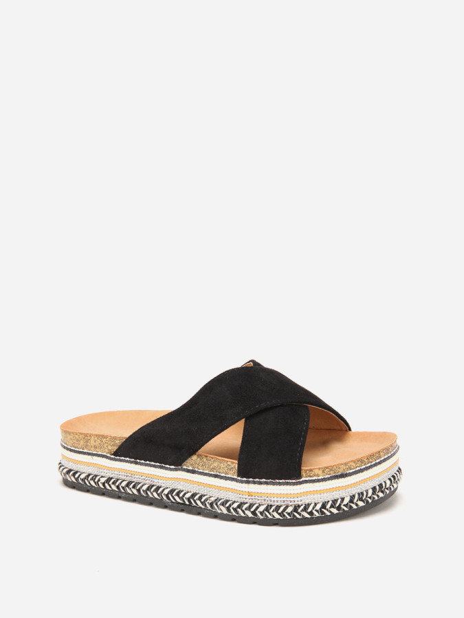 Mules noires en suédine à plateforme fantaisie