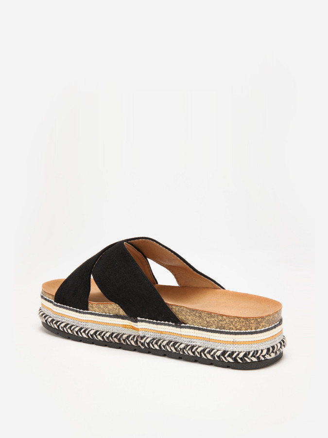 Mules noires en suédine à plateforme fantaisie