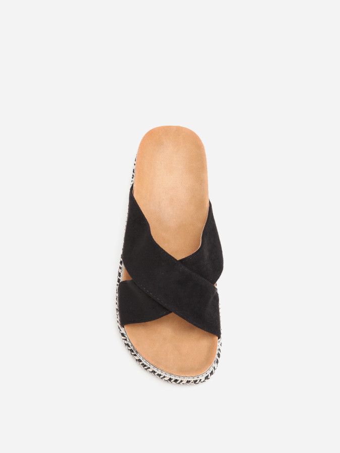 Mules noires en suédine à plateforme fantaisie