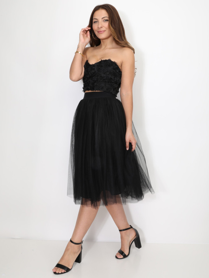 Bustier corset en tulle fleuri