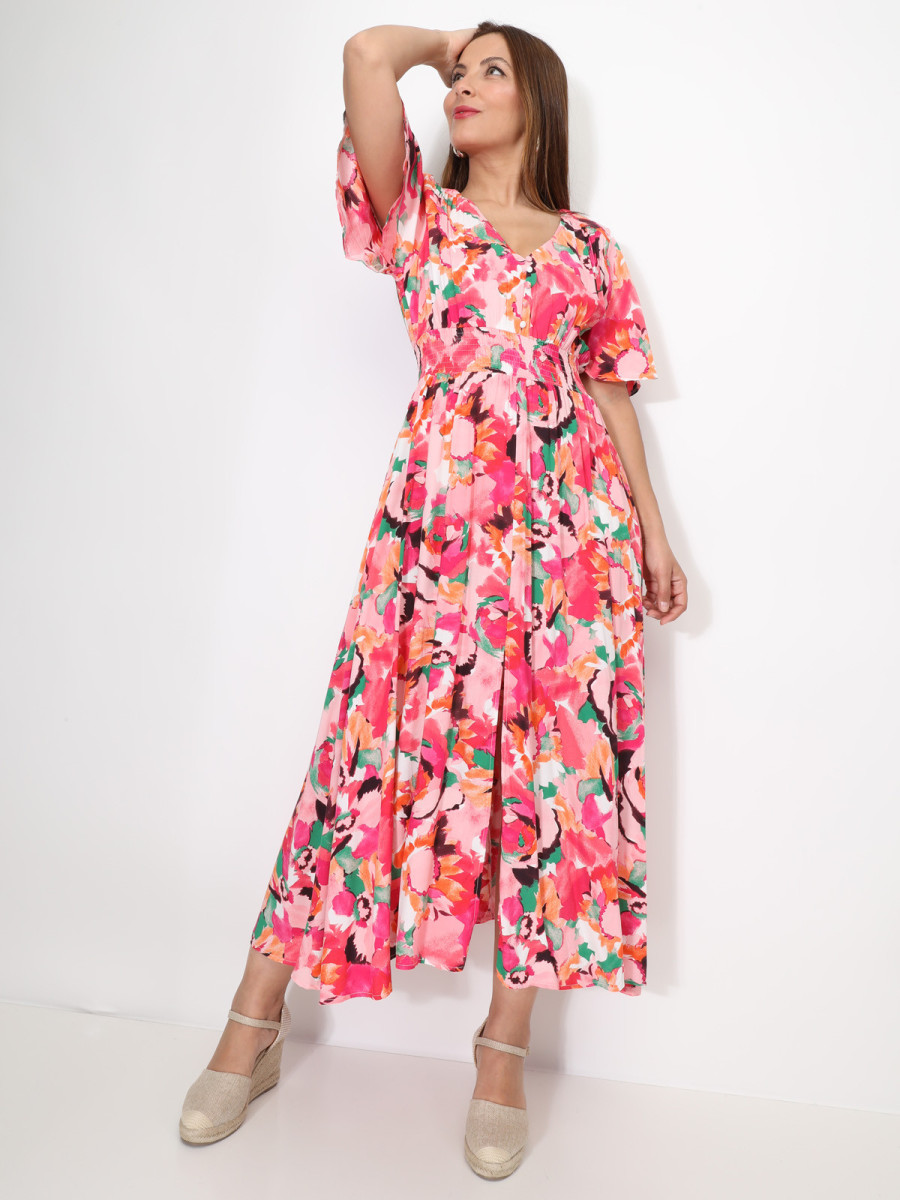 Robe longue fleurie à fente