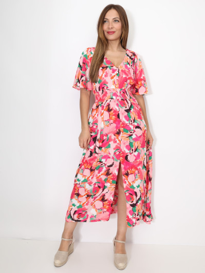 Robe longue fleurie à fente