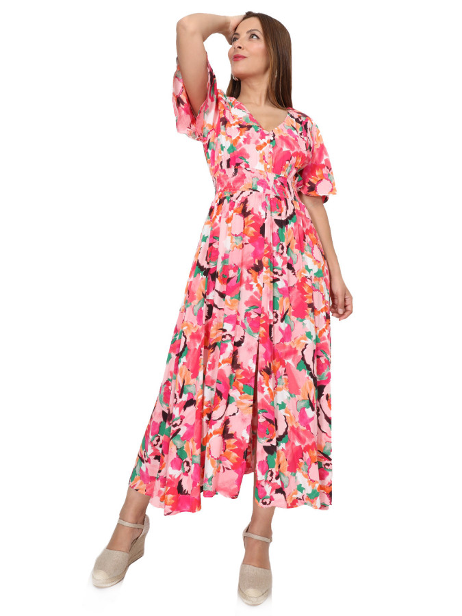 Robe longue fleurie à fente